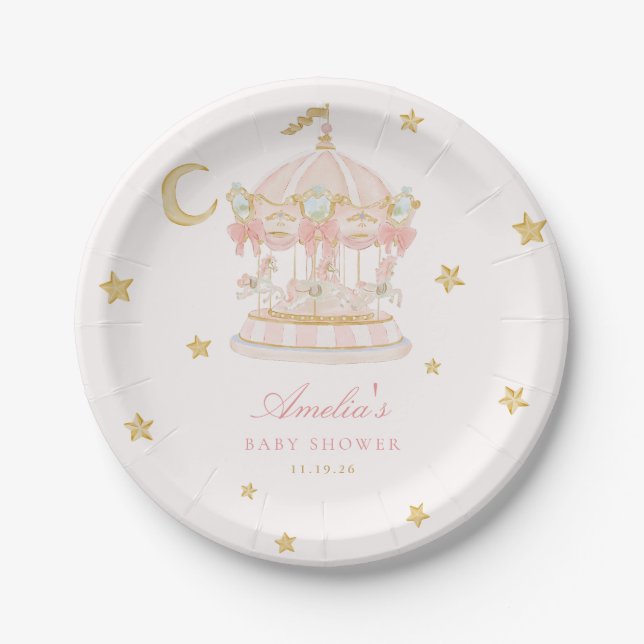 Launische Karussell-Baby-Shower-Platte Pappteller (Vorderseite)
