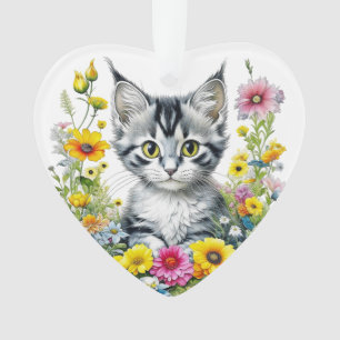 Launische Katze und Blumen Personalisiertes Weihna Ornament