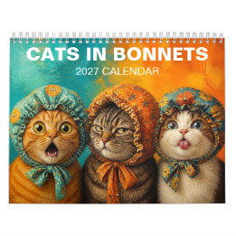 Launische Katzen in floralen Hauben 2027 Kalender