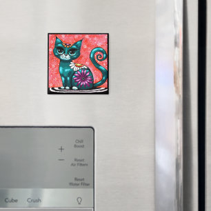 Launische Kitty-Katze sitzt auf Teppich floral Tür Magnet