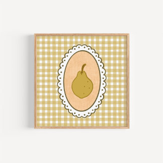 Launische Kokette Birne mit Gingham-Hintergrund Poster