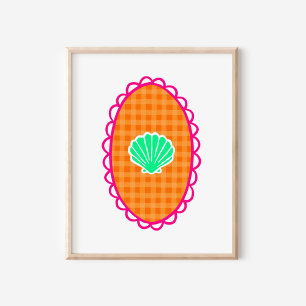 Launische Meeresmuschel Orange Gingham & Meergrün Poster