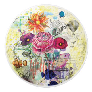 Launische Mixed-Media-Collage-Kunst Keramikknauf