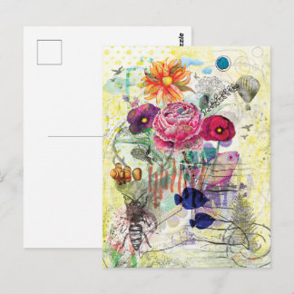 Launische Mixed-Media-Collage-Kunst Postkarte