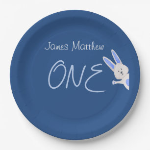Launische moderne blaue Hase 1. Geburtstag Pappteller