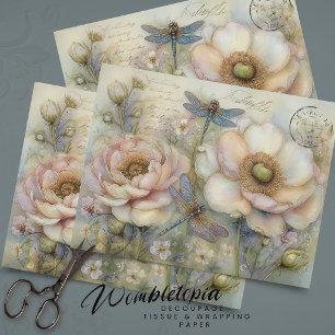 Launische Mohnblumen & Libellen Blumen Dekupierkun Seidenpapier