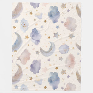 Launische Mond Sterne Wasserfarbe Pastell Fleecedecke