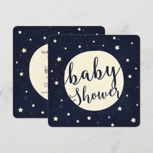 Launische Mond- und Sternen-Himmelblau-Baby-Party Einladung