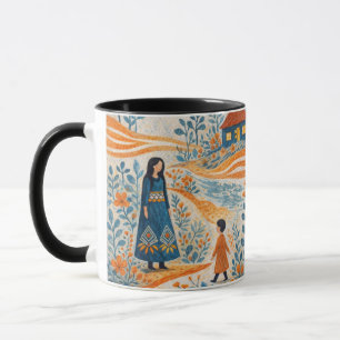 Launische Mutter-und-Kind-Volksillustration Tasse