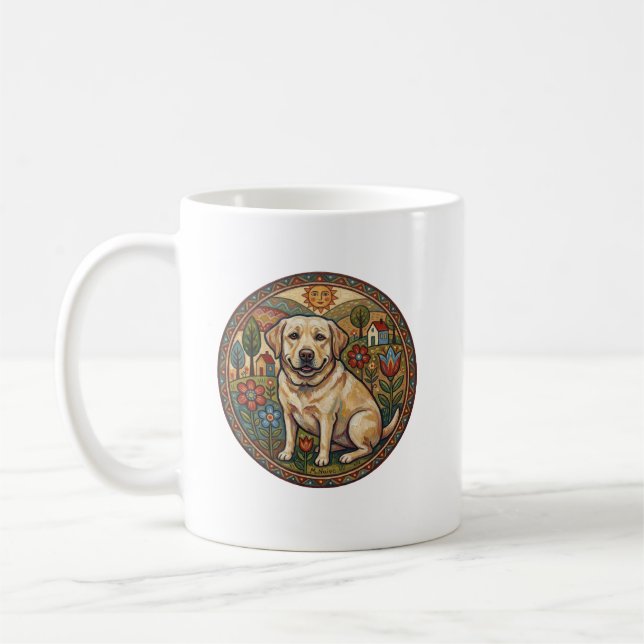Launische Naive Kunst Gelber Labrador Kaffeetasse (Links)
