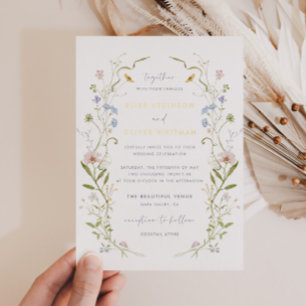 Launische Pastell-Wildblumen-Rahmen-Hochzeit Folieneinladung