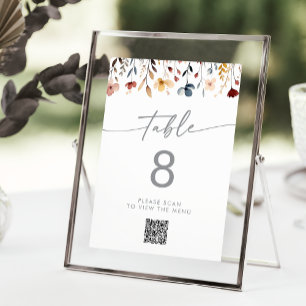 Launische QR-Code-Tischnummern mit Wildblumen Einladung