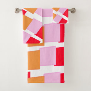 Launische Quadrate Rot Orange Pink Badhandtuch Set