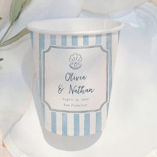 Launische Rahmen Retro Blaue Streifen Hochzeit Pappbecher