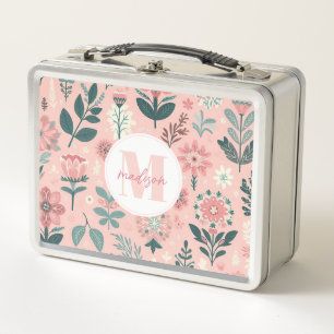Launische rosa Blumen Metall-Lunchbox Metall Brotdose