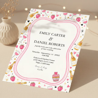 Launische rosa Erdbeer-Hochzeitseinladung Einladung