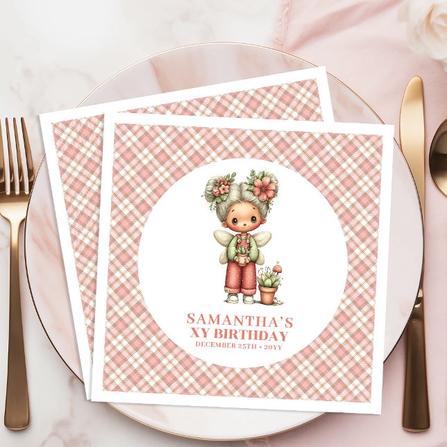 Launische Rosa Feenblumen 6. Geburtstag Serviette (Whimsical Blush Pink Fairy Flowers 6th Birthday Napkins)