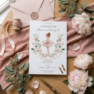 Launische Rosa Schleife und Wasserfarben-Ballerina Einladung