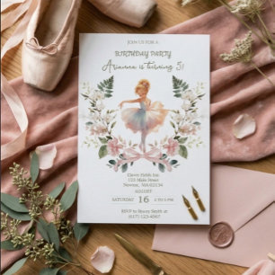 Launische Rosa Schleife und Wasserfarben-Ballerina Einladung