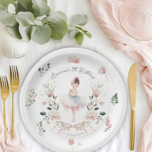 Launische Rosa Schleife und Wasserfarben-Ballerina Pappteller