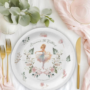 Launische Rosa Schleife & Wasserfarben-Ballerina G Pappteller