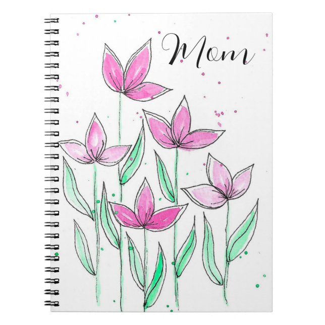Launische rosa Wasserfarben-Blumen Notizblock (Vorderseite)