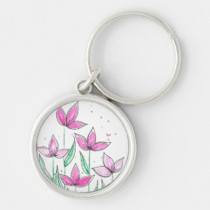 Launische rosa Wasserfarben Blumen Schlüsselanhänger