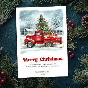 Launische rustikale rote LKW-Weihnachtsszene-Grußk Feiertagskarte