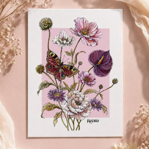 Launische Schmetterlings- und botanische Illustrat Postkarte