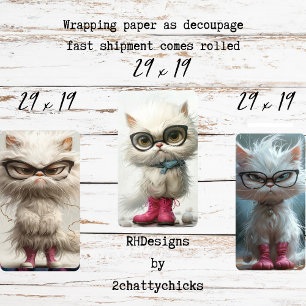 Launische Schmollende Weiße Katzen Decoupage Geschenkpapier Set