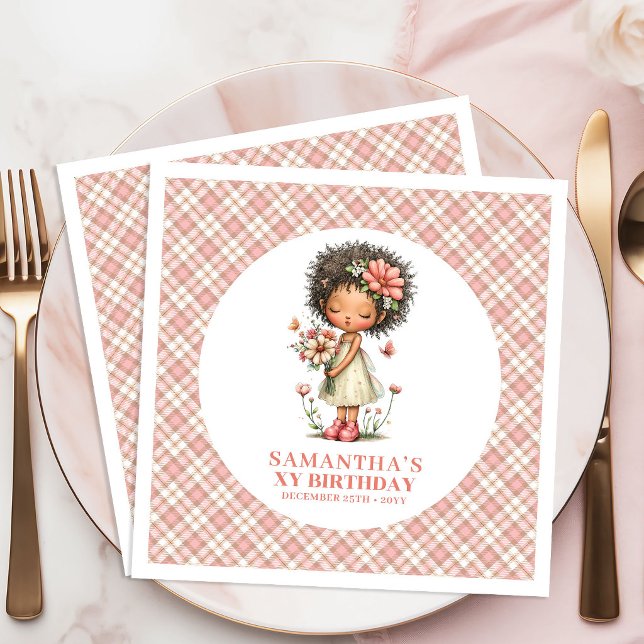 Launische Schwarze Fee Rosa Blumen 7. Geburtstag Serviette (Whimsical Fairy Pink Flowers 7th Birthday Party Napkins)