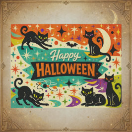 Launische schwarze Katze Atomic Age Halloween Feiertagspostkarte