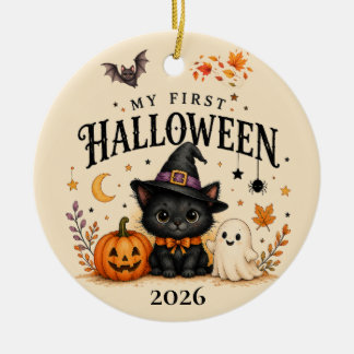 Launische schwarze Katze Baby erstes Halloween-And Keramik Ornament