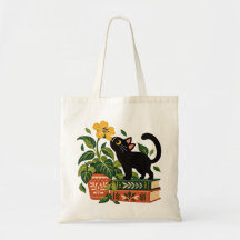 Launische Schwarze Katze Botanisches Buchliebhaber