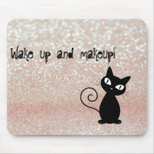 Launische schwarze Katze Glittery-Wach auf und sch Mousepad