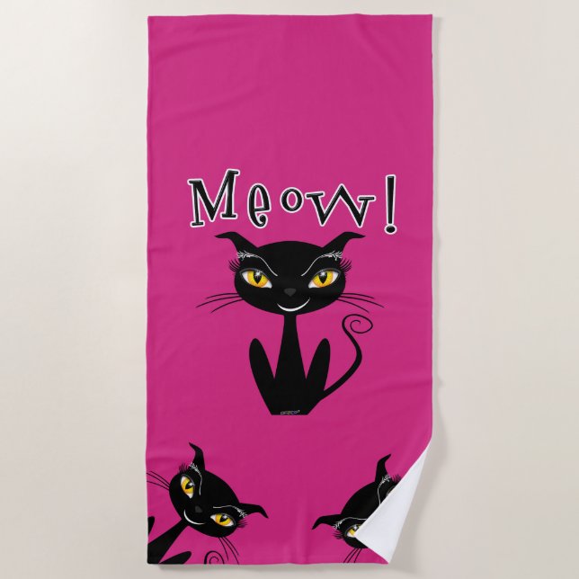 Launische schwarze Katze Mau! Strandtuch (Vorderseite)