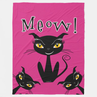Launische schwarze Katze Miauen! Fleecedecke
