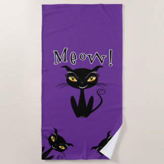 Launische schwarze Katze Miauen! Strandtuch