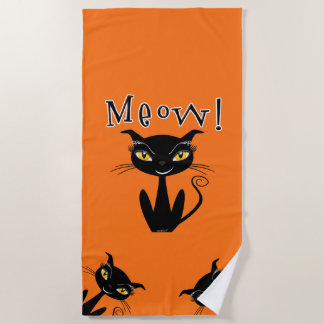 Launische schwarze Katze Miauen! Strandtuch