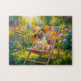 Launische Sommergarten-Mops-Illustration Puzzle