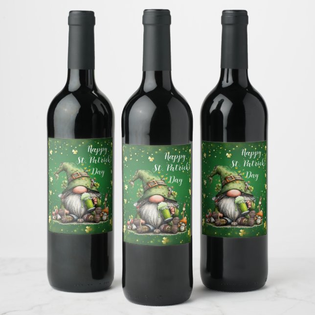 Launische St. Patrick's Day Gnom-Feier Weinetikett (Flaschen)