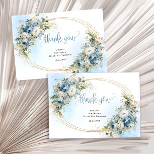 Launische Staubblaue Blumige Hochzeit Danke Karte