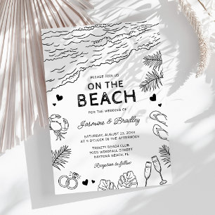 Launische Strandhochzeit mit Doodle-Elementen Einladung