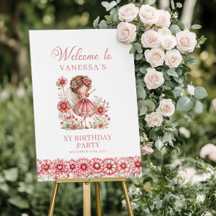 Launische Süße Feen-Rosa Blumen 1. Geburtstags-Wil Poster