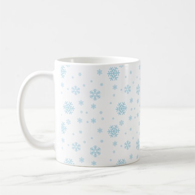 Launische Tasse mit blauem Schneeflockenmuster (Links)