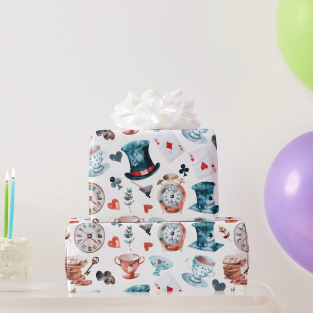 Launische Teeparty-Muster im Wunderland Geschenkpapier (Partygeschenke)