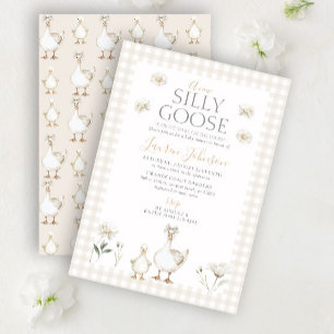 Launische Verrückte Gans Beige Gingham Babyparty Einladung