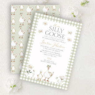 Launische Verrückte Gans Grün Gingham-Baby-Party Einladung