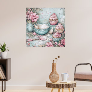 Launische Vintage-Tee-Party- & Blumen-Roll-Sticker Poster