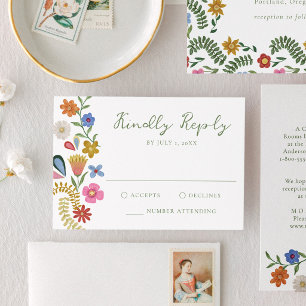 Launische Volkskunst Florale Hochzeit RSVP Karte